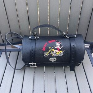 Betty Boop black leather Motorcycle Bag biker purse buckles studs vintage 1995